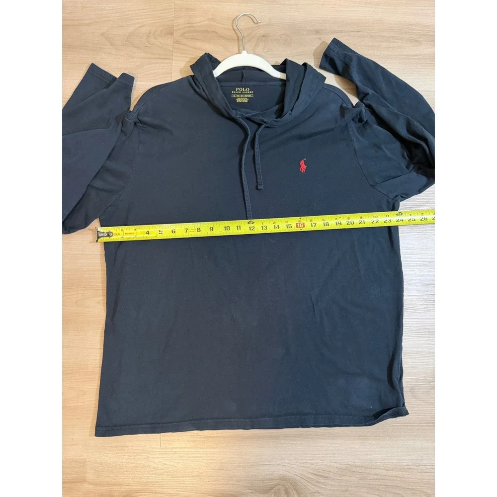 Polo Ralph Lauren Hoodie Mens XL Black Red Pony Lightweight Long Sleeve Pullover
